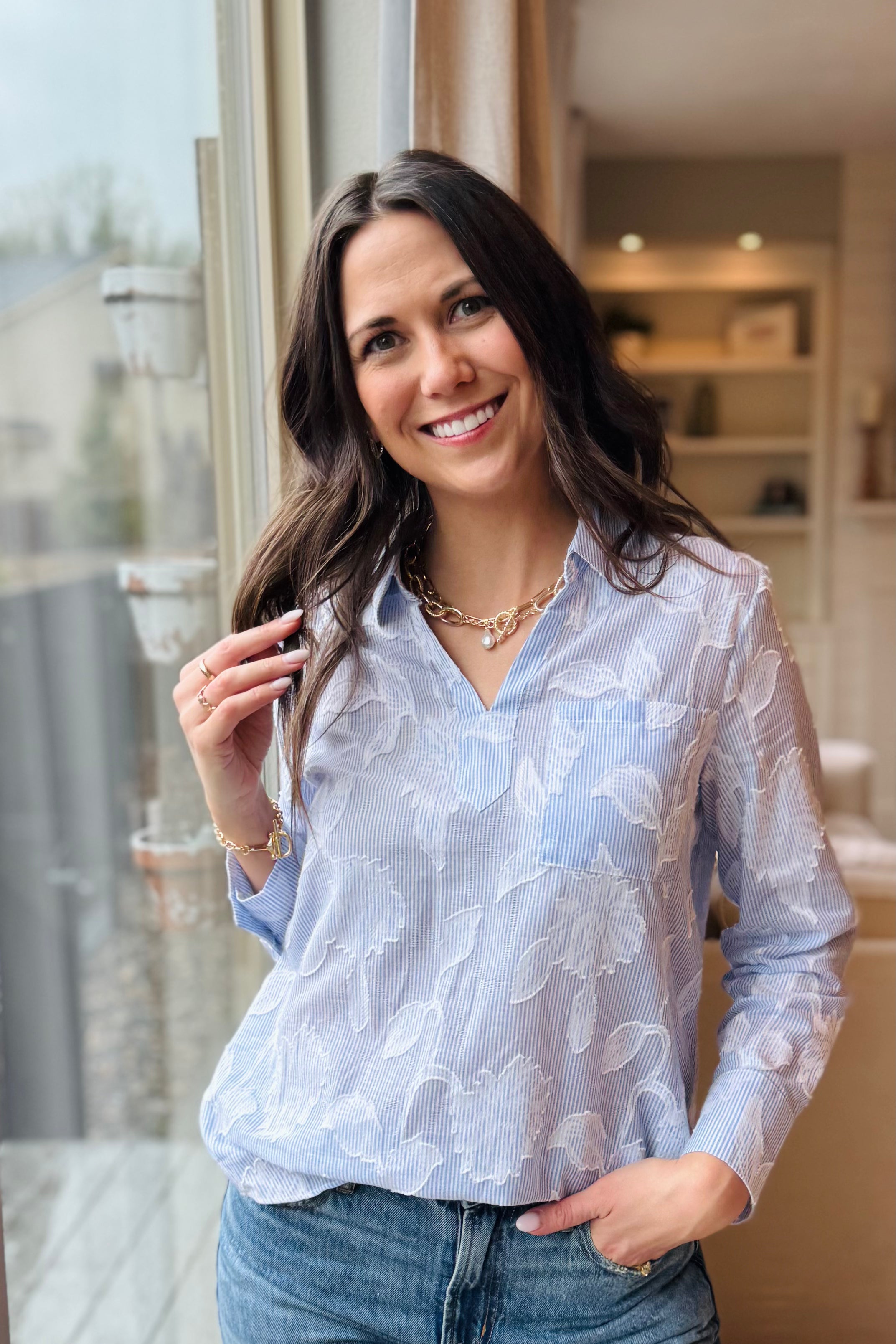 Sky Striped Jacquard Top