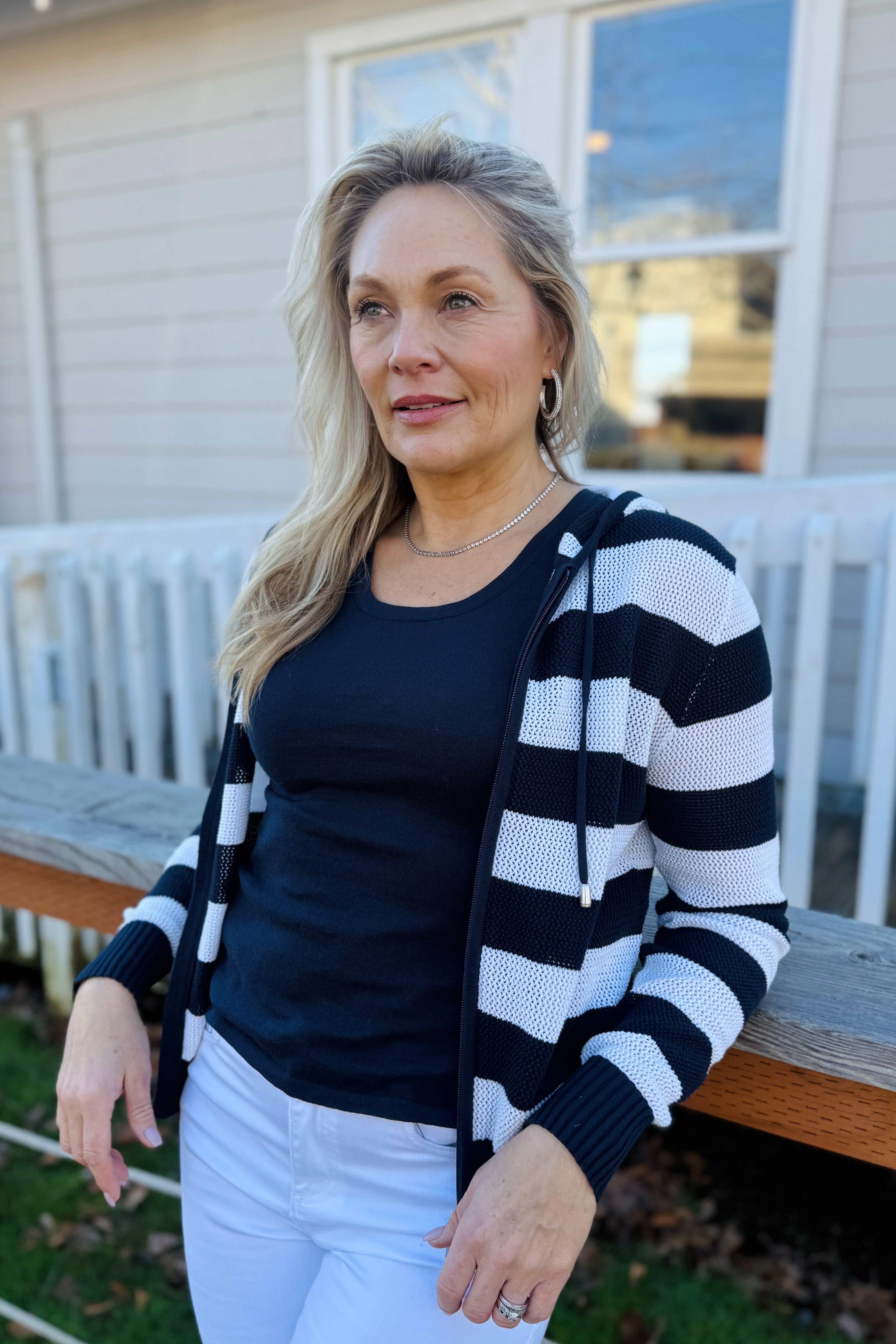 Striped Open Knit Everyday Hoodie