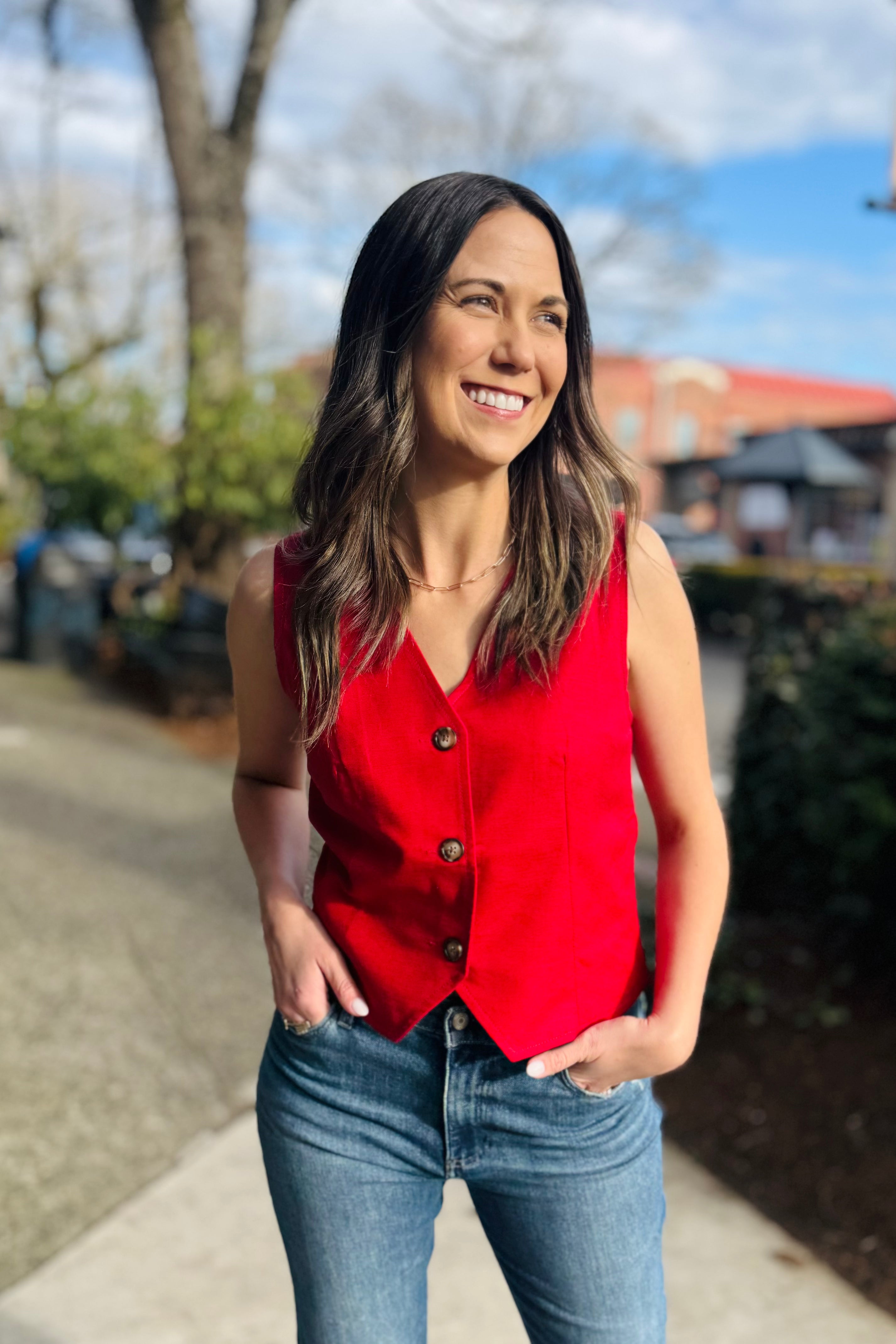 Linen Button Front Vest