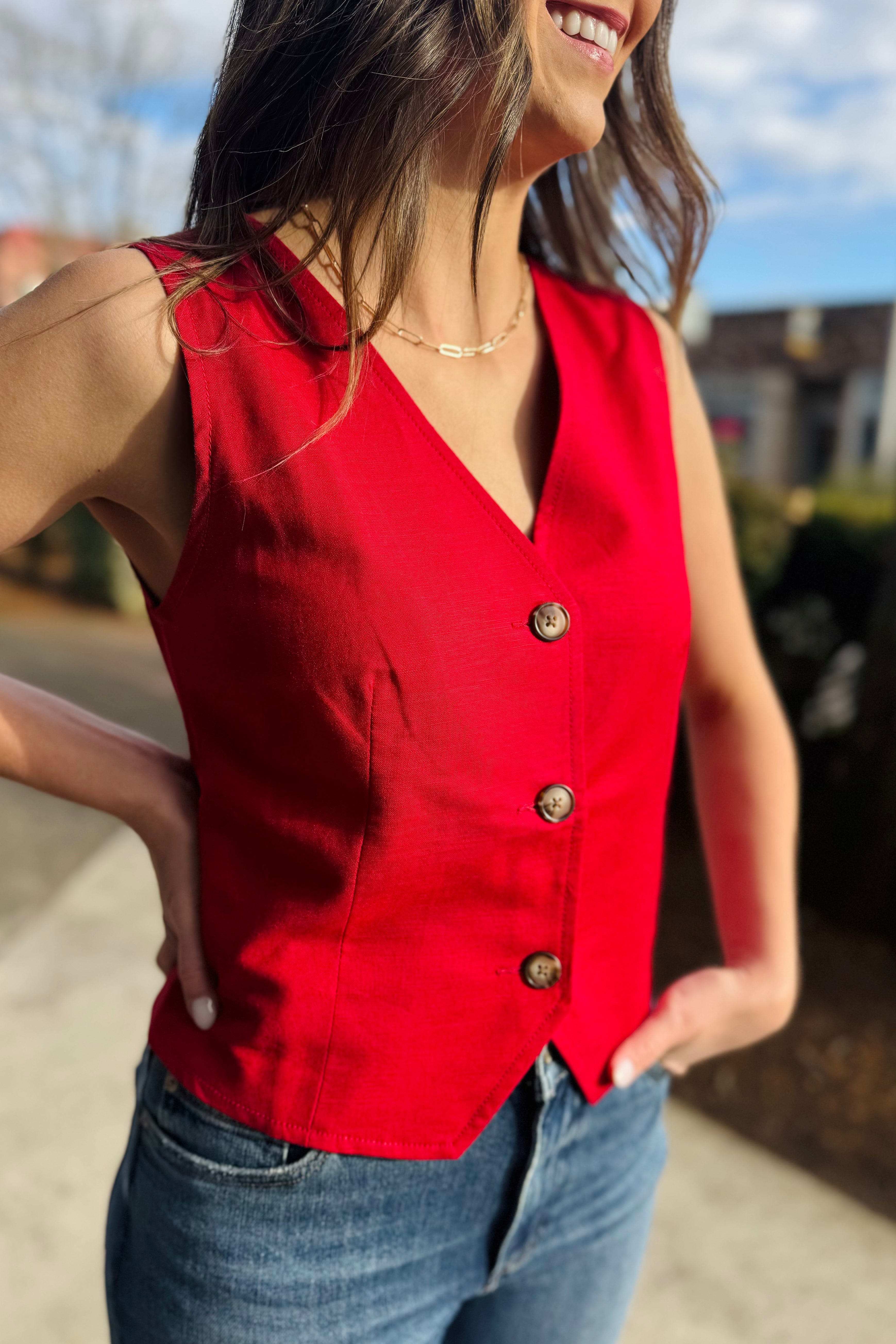 Linen Button Front Vest