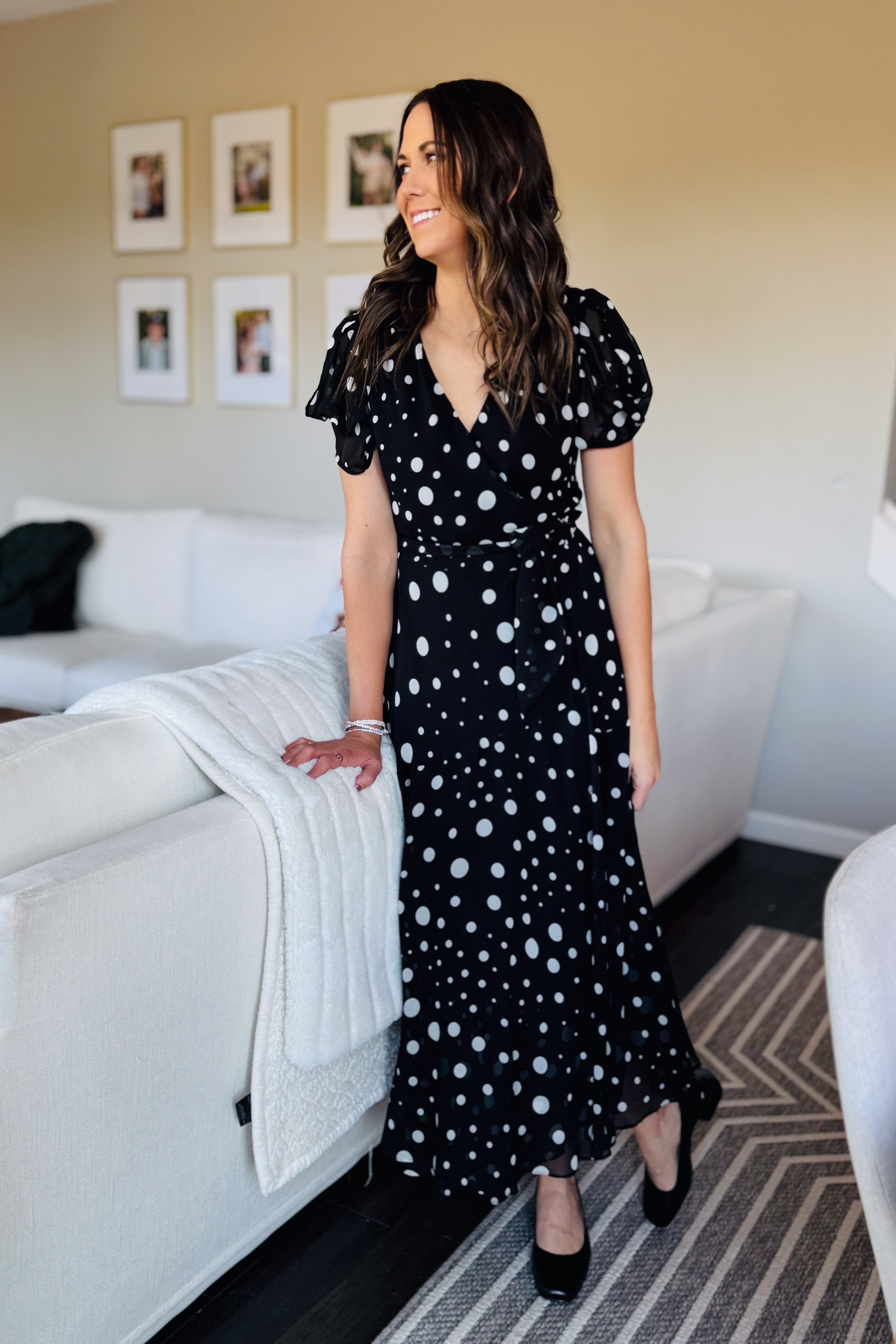 V-Neck Polka Dot Midi Dress