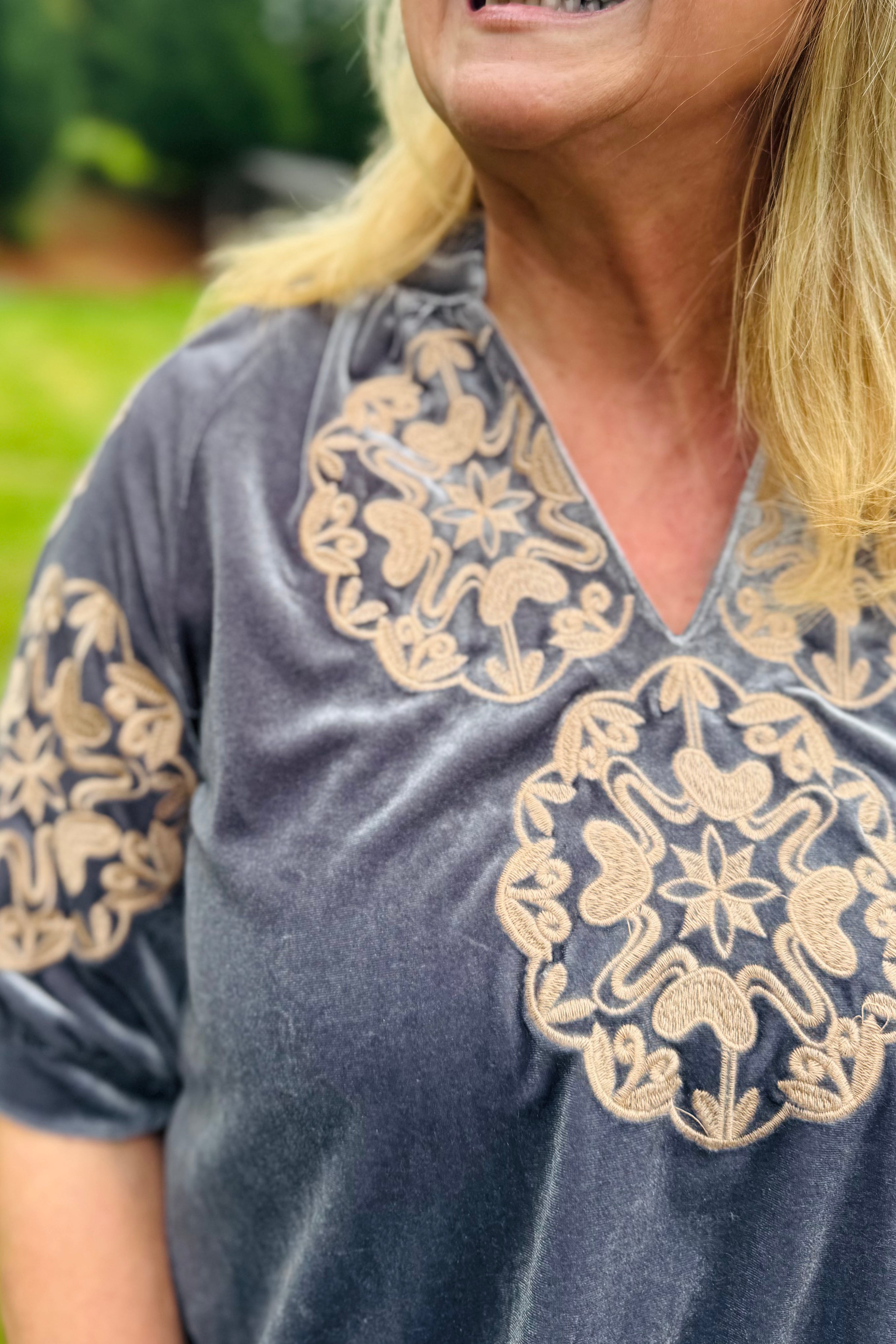 Velvet Puff Sleeve Top