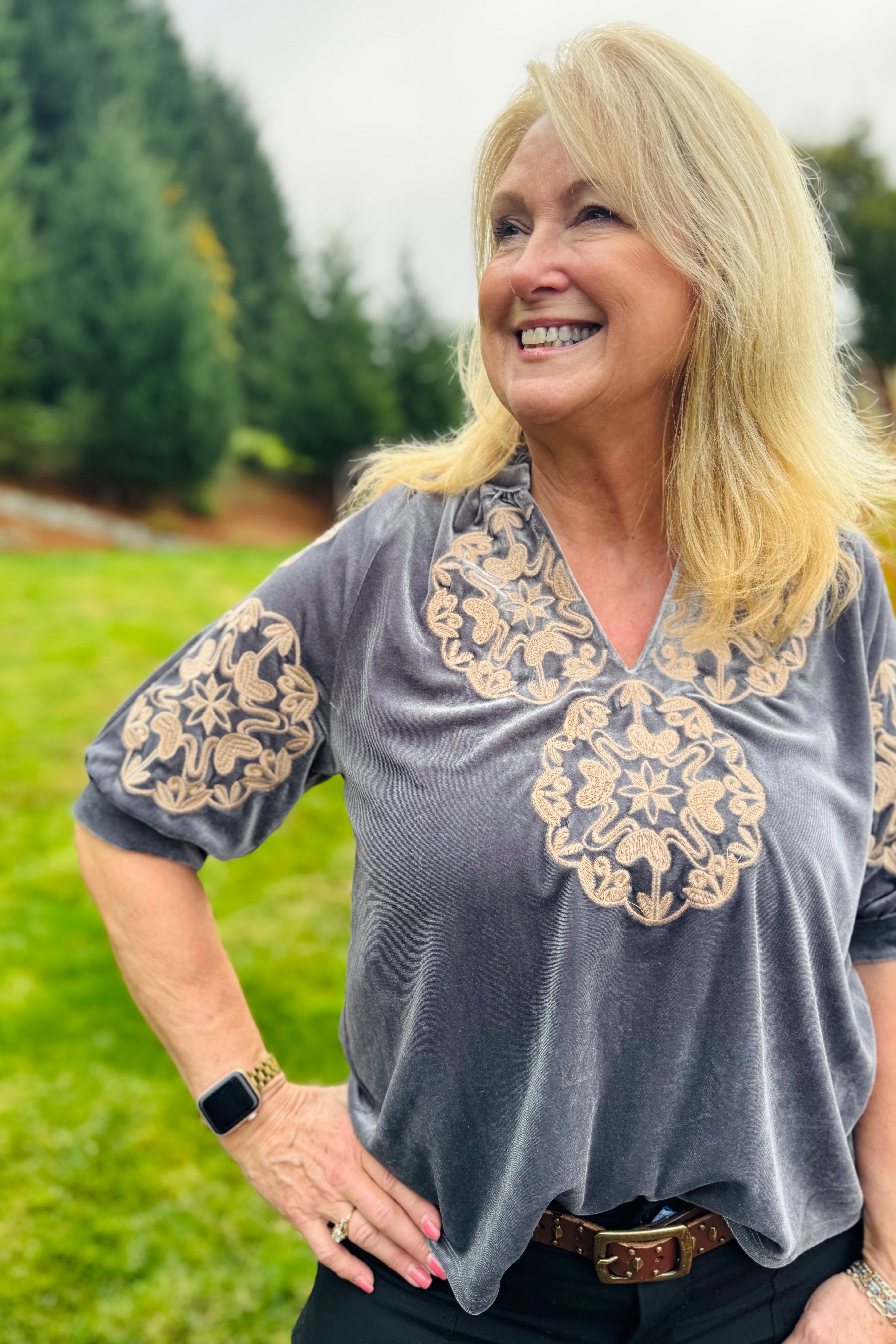 Velvet Puff Sleeve Top