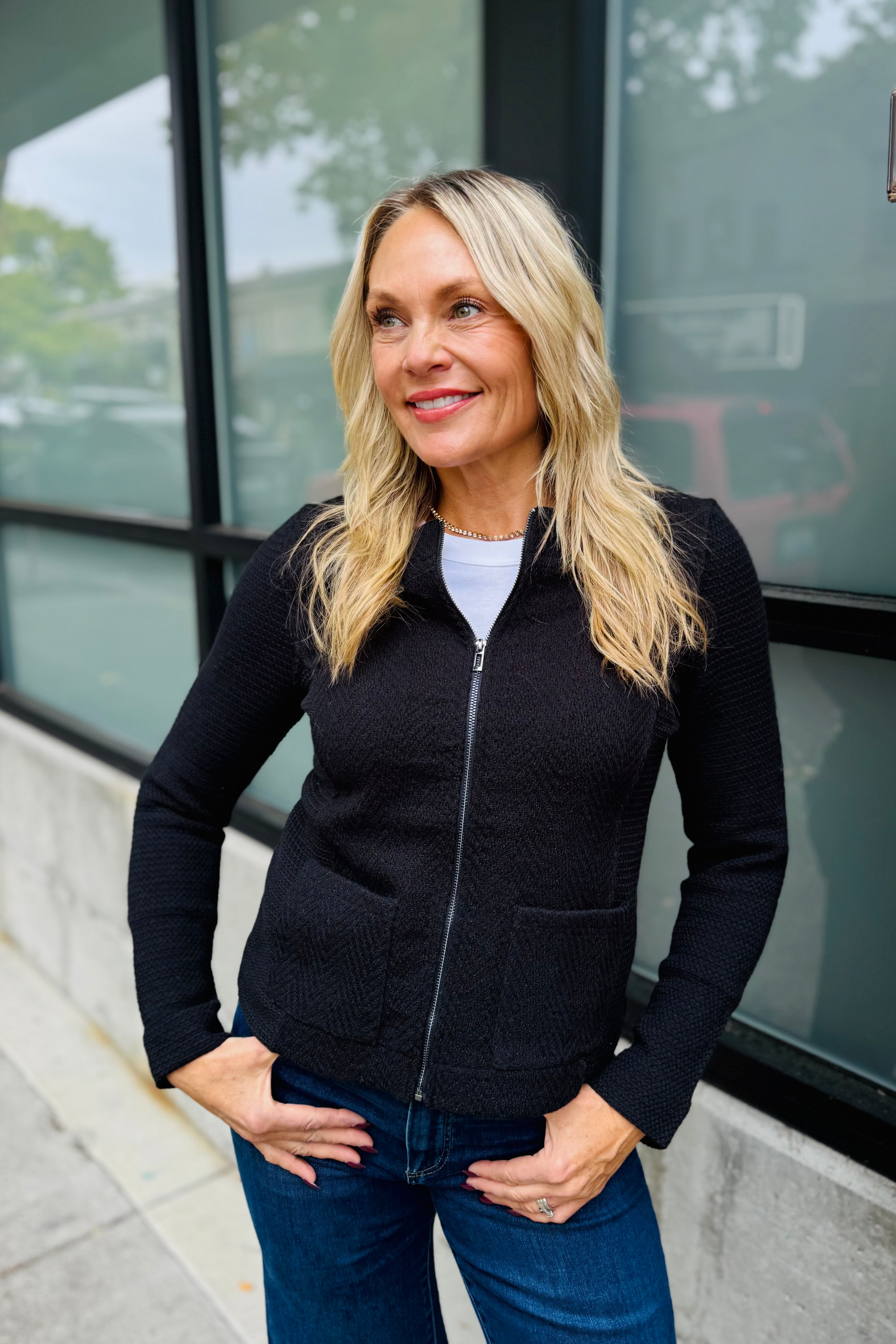 Weave Mix Knit Zip Jacket - Black Onyx