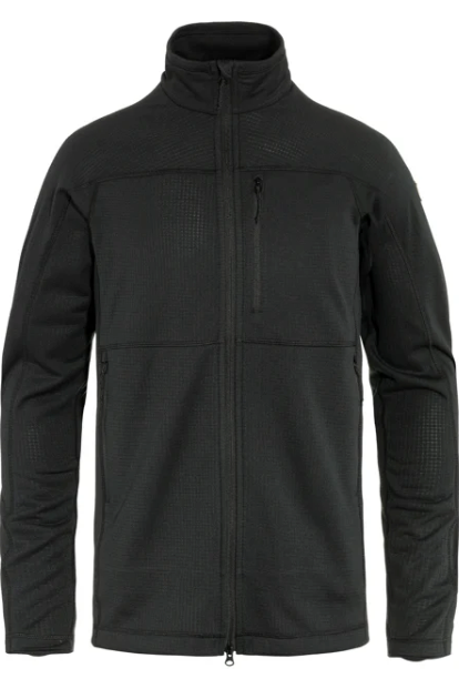 Fjällräven Abisko Lite fleece jacket in Black, a lightweight recycled fleece layer that wicks moisture and dries fast, made for hiking, camping and cool Pacific Northwest mornings on the trail or around town