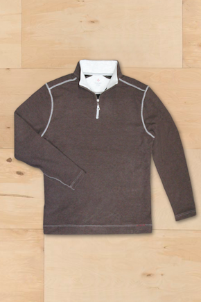 True Grit All Day quarter zip pullover in Brown, a soft, comfortable men's layer for cool mornings, weekend errands, casual office days and evenings by the fire