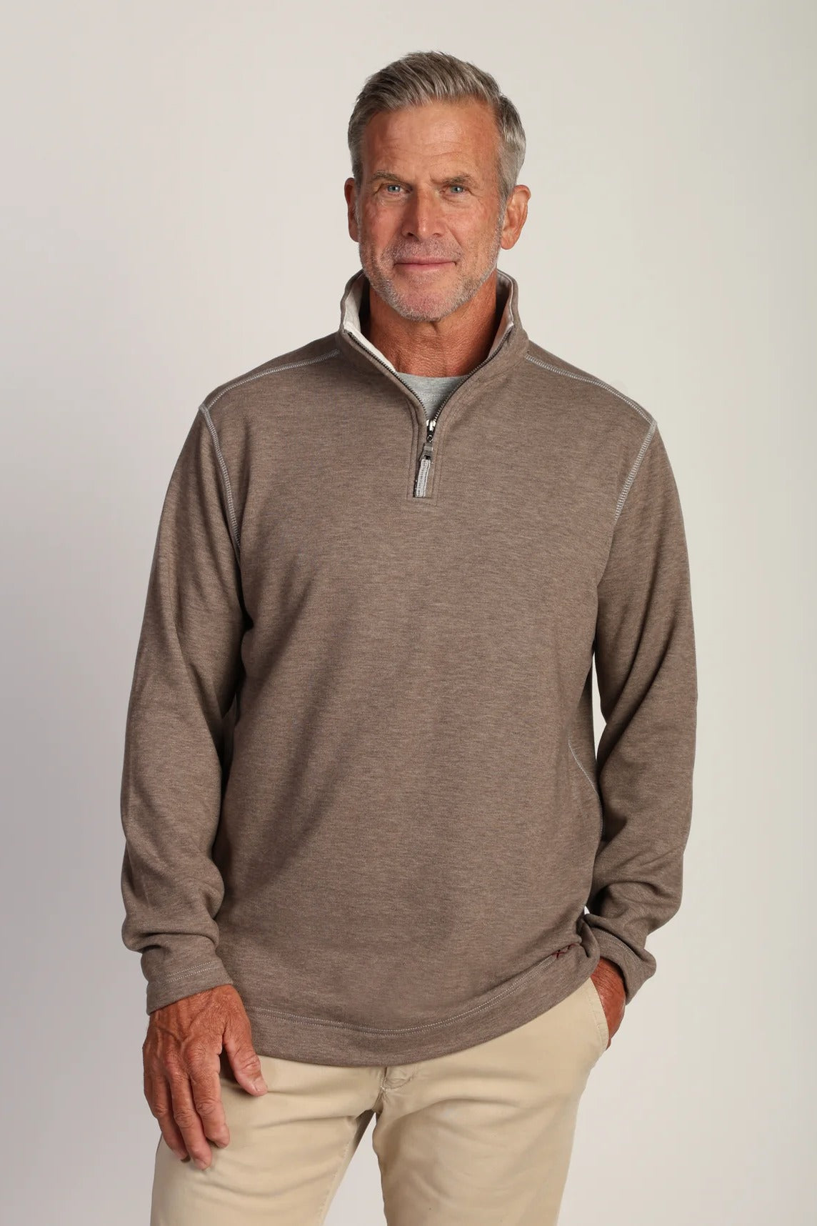 True Grit All Day 1/4 Zip Pullover - Cocoa, a cozy go-to pullover for chilly mornings, road trips, the office and lounging at home