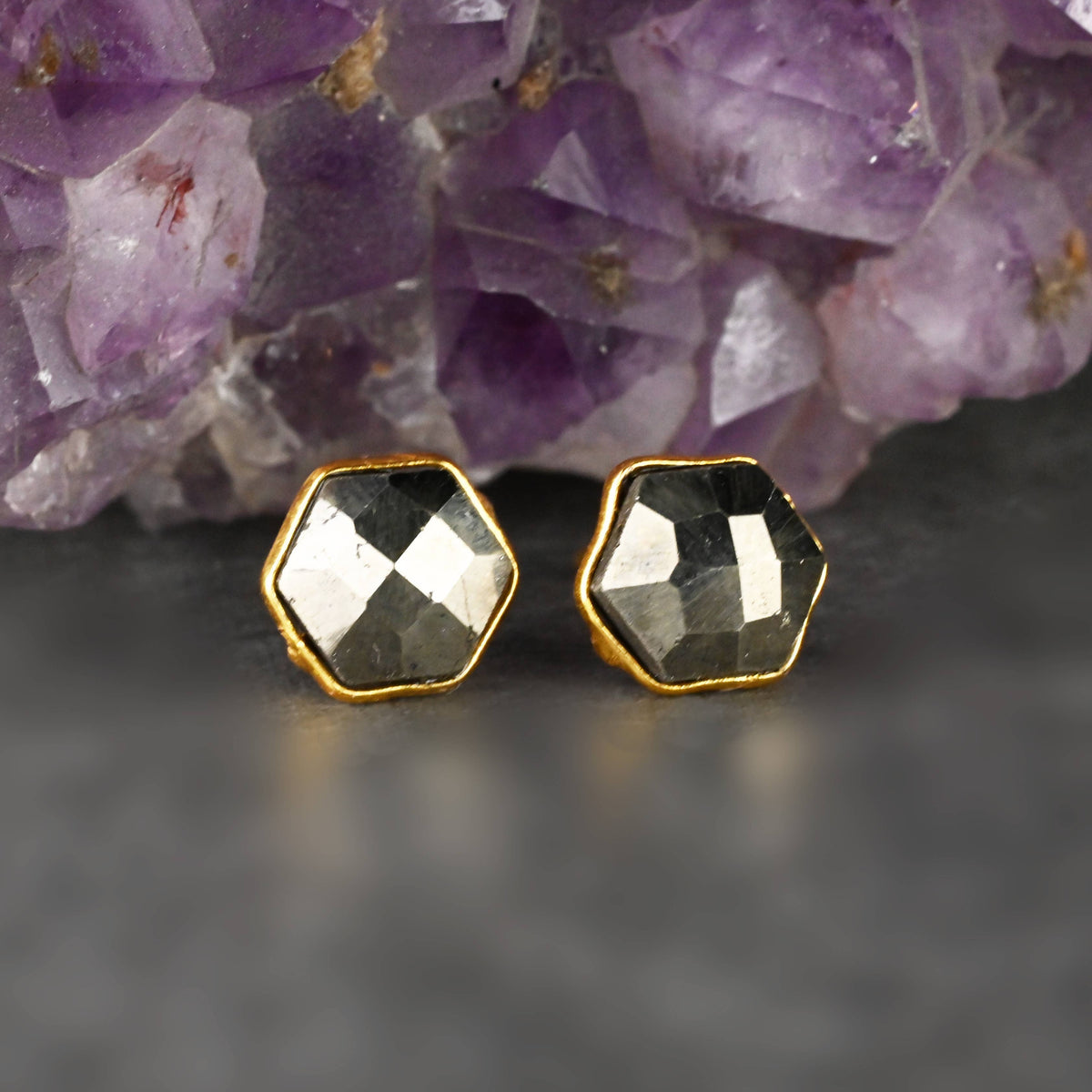Hexagon Gemstone Studs: Black Onyx | KBD Studio - view 24