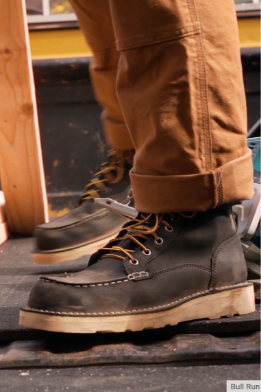 Danner Bull Run Moc Toe GTX in Brown, a waterproof GORE-TEX leather work boot with classic moc toe styling for job sites, farm chores, rainy days and weekend wear