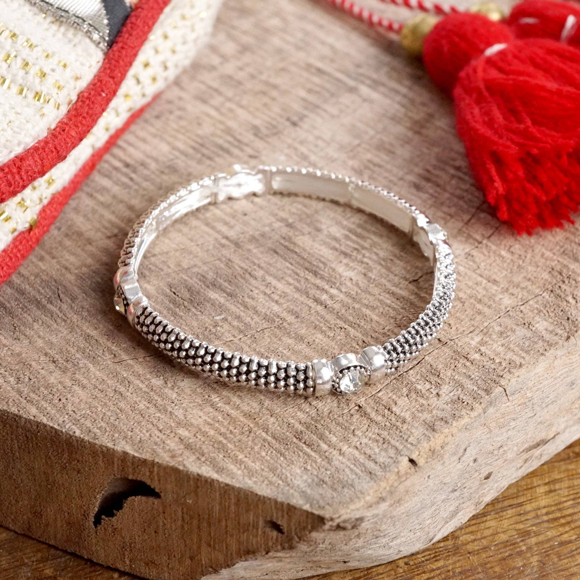Timeless Layering Textured Bangles:Criss Cross - Silver