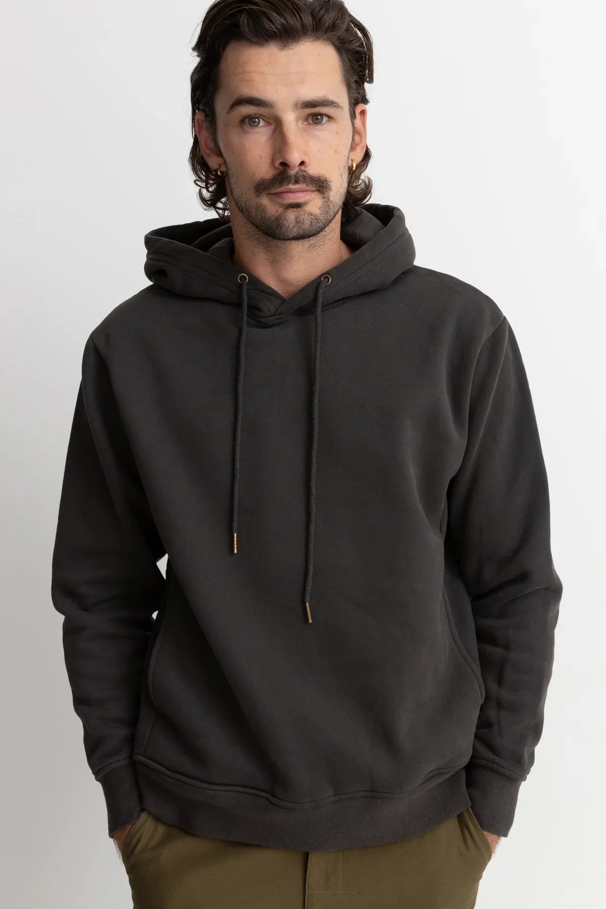 Rhythm classic fleece hoodie in Vintage Black, a durable, soft pullover hoodie for surf mornings, road trips, beach bonfires and relaxed weekends
