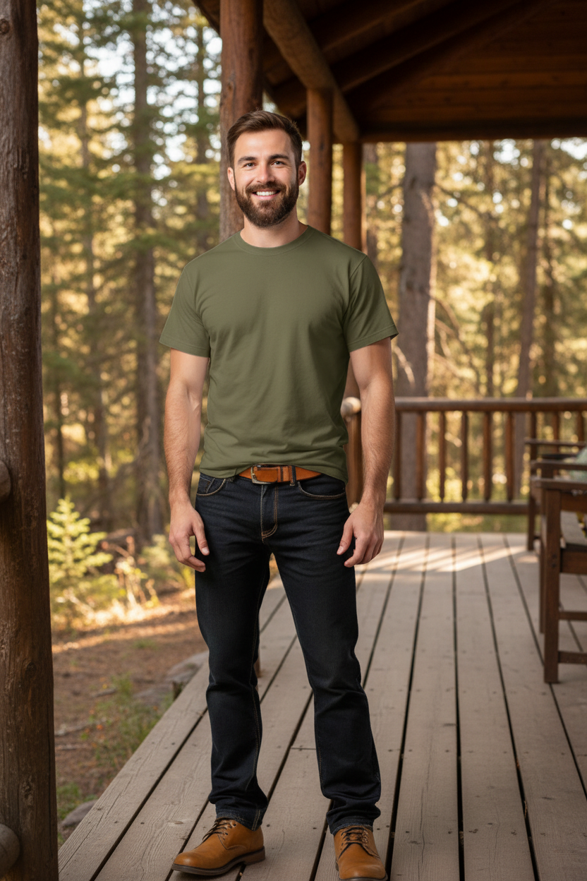 Rhythm Classic Vintage Tee in olive, an easy relaxed-fit tee for cabin weekends, camping trips and lazy mornings on the porch.
