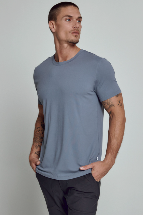 7 Diamonds Core crew neck tee in Folkstone, a functional, sustainable everyday tee that stays soft and stretchy for the gym, golf, travel and layering