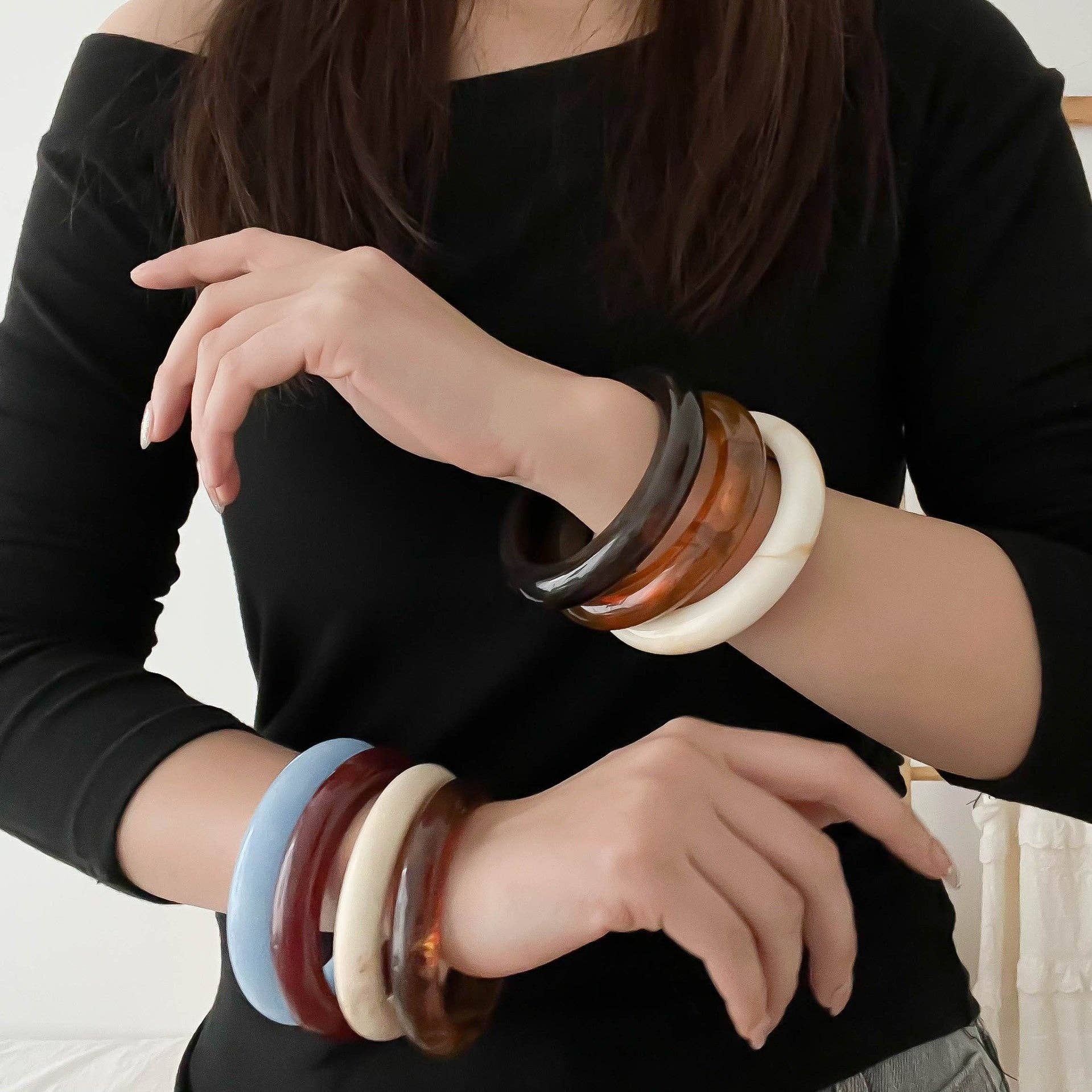 Trendy Geometric Resin Stackable Bangle Bracelet