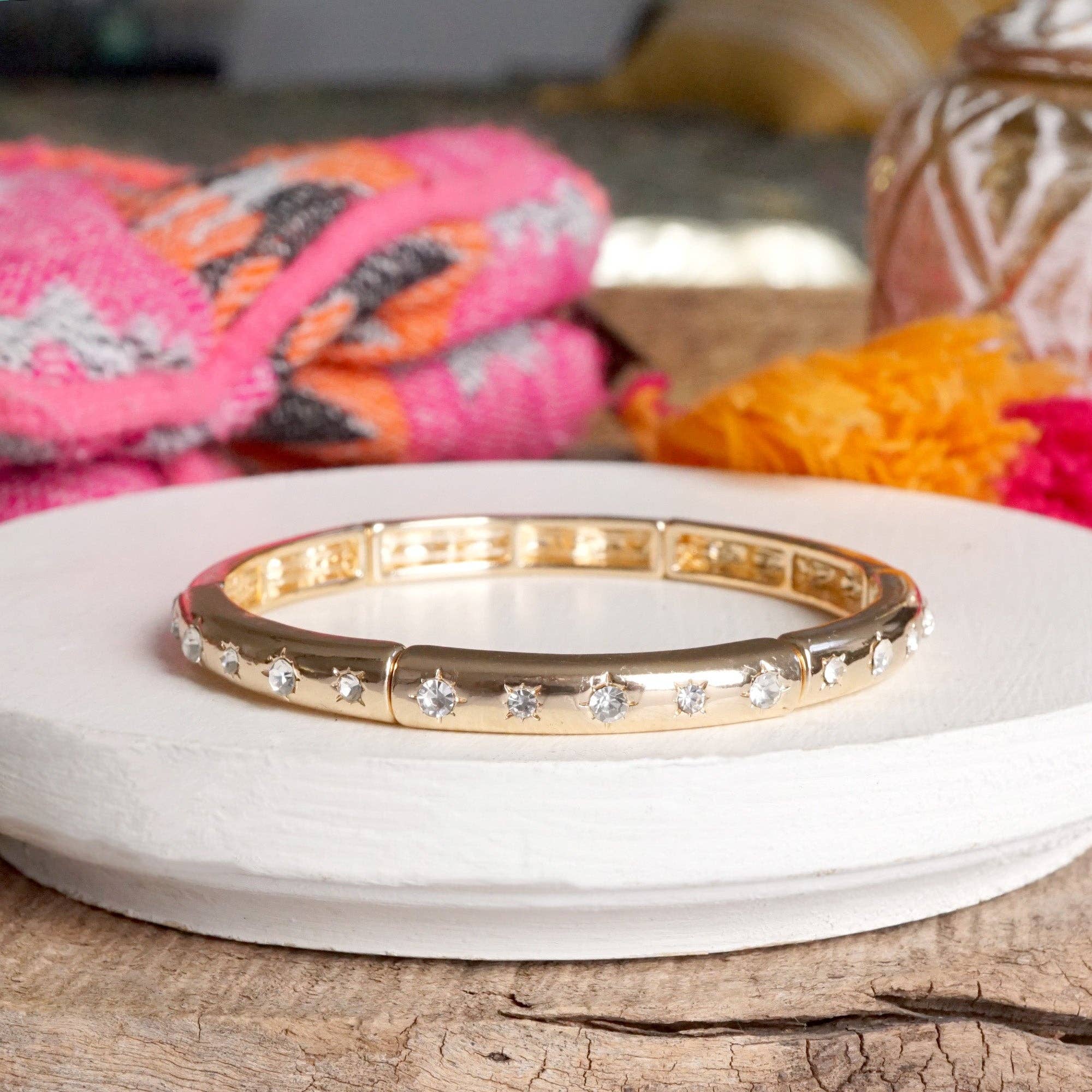 Eternity Stretch Bangle- Clear Crystals