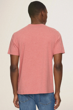 Flag & Anthem Essentials stretch crewneck tee in Coral Heather, a soft, high-quality stretch tee for everyday wear, layering, travel and weekends