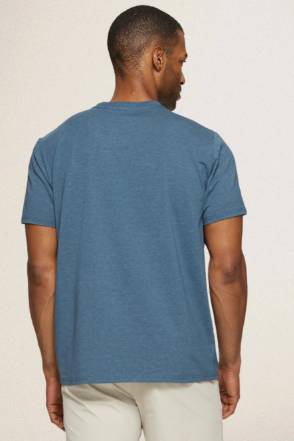 Flag & Anthem Essentials stretch crewneck tee in Navy Heather, a soft, high-quality stretch tee for everyday wear, layering, travel and weekends