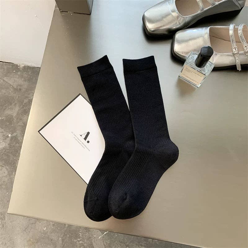 Solid Color Simple Ribbed Socks