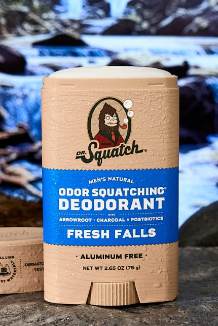 Dr. Squatch Fresh Falls deodorant, a clean, citrusy aluminum-free natural deodorant that keeps you fresh at work, the gym and outdoors