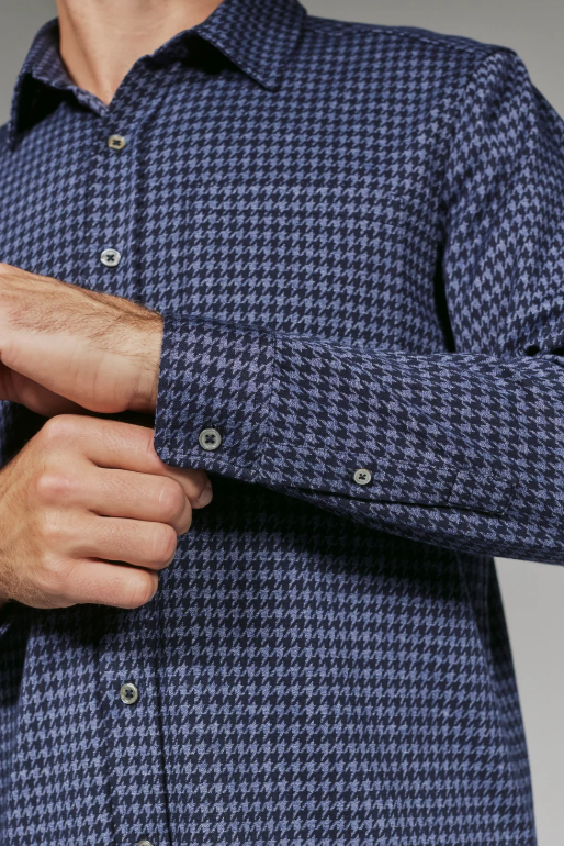 7 Diamonds Generation houndstooth knit shirt in Navy, a double-knit 4-way stretch button-up for the office, date nights, holiday parties and dinners out