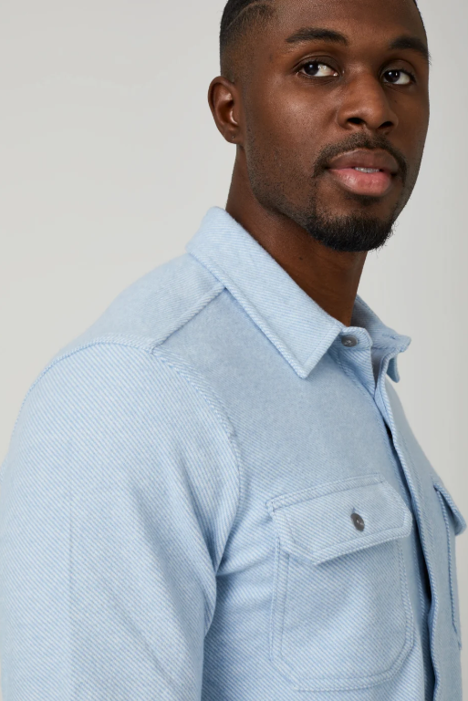 7 Diamonds Generation long sleeve shirt in Light Blue, a soft-touch double-knit jacquard layer for the office, date nights, travel and dinners out