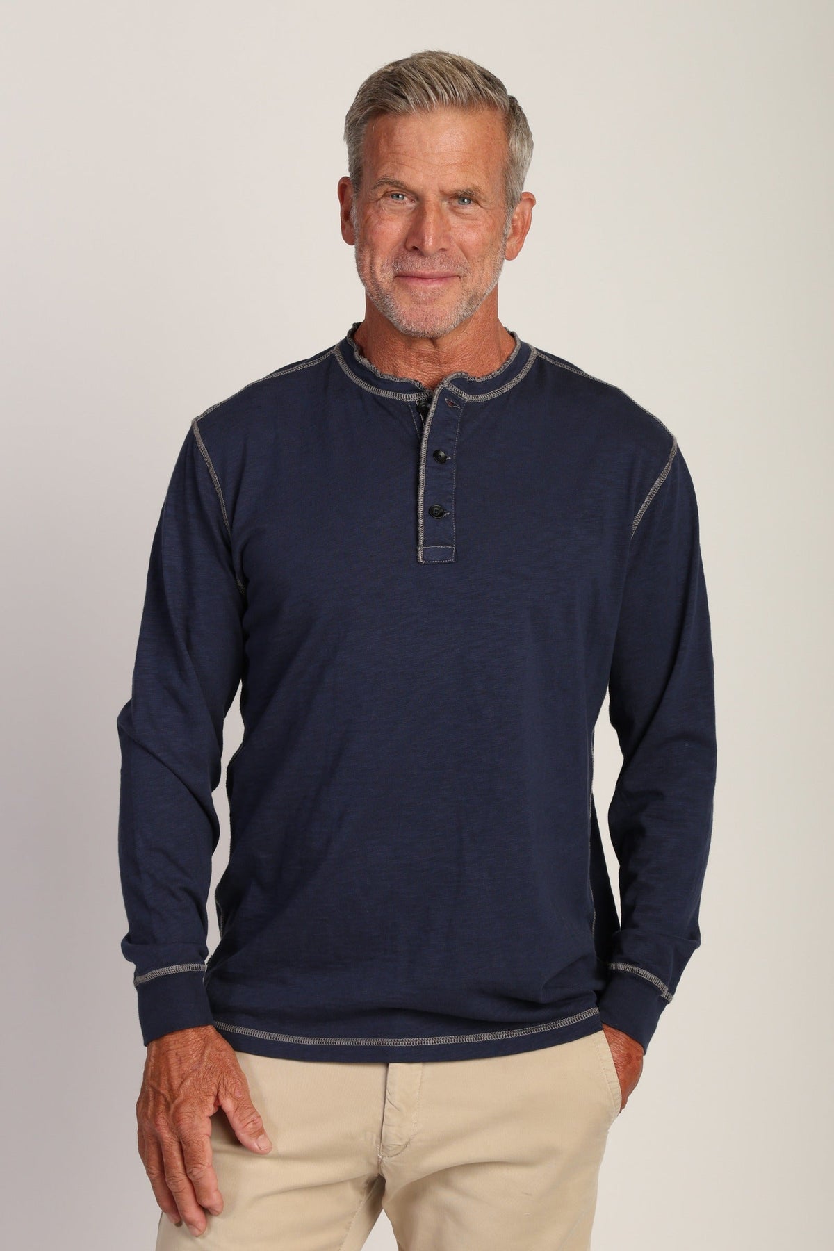 True Grit Heritage Slub Henley - Navy, a soft, classic henley for layering, cabin weekends, travel and everyday wear