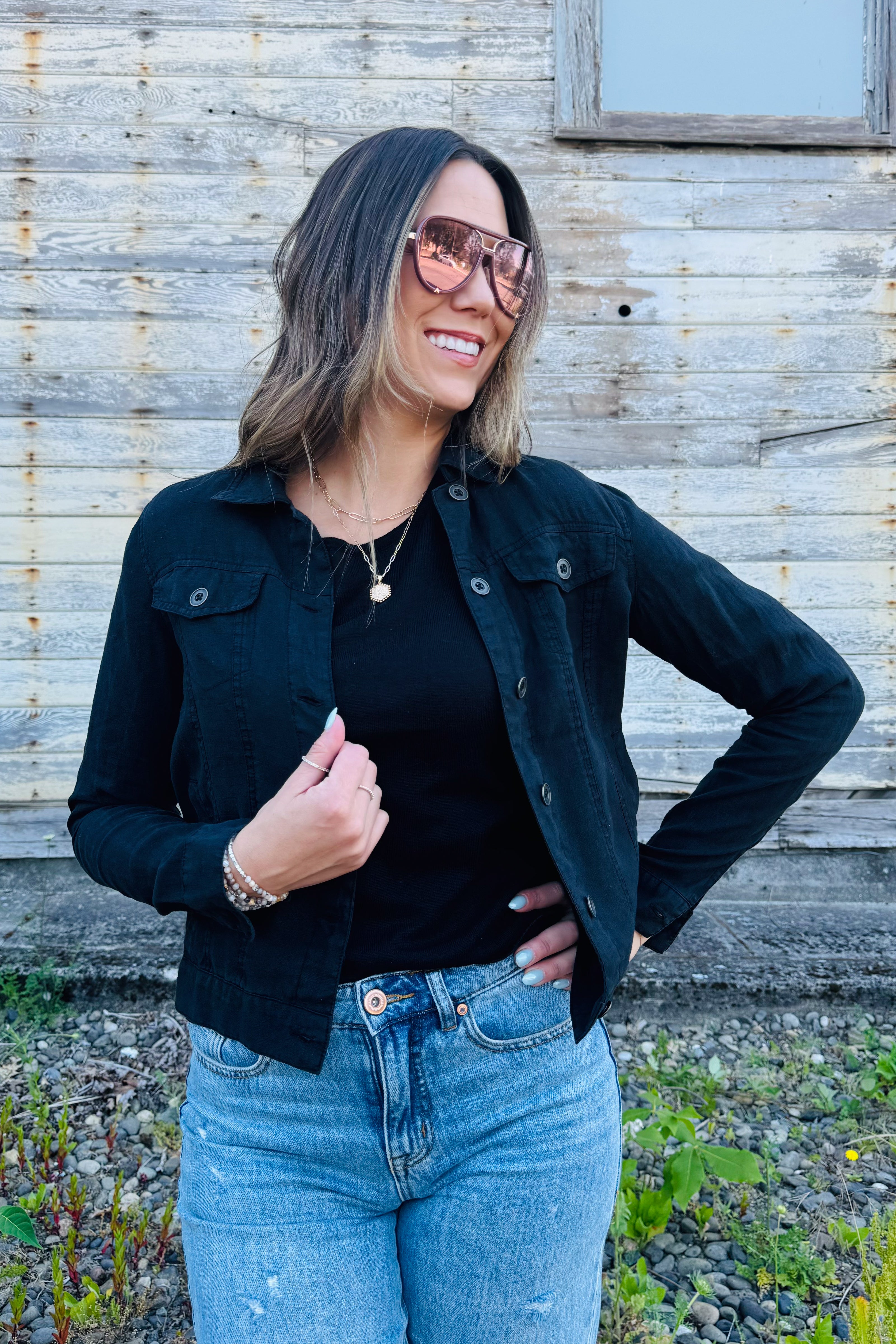Jean Trucker Jacket Black
