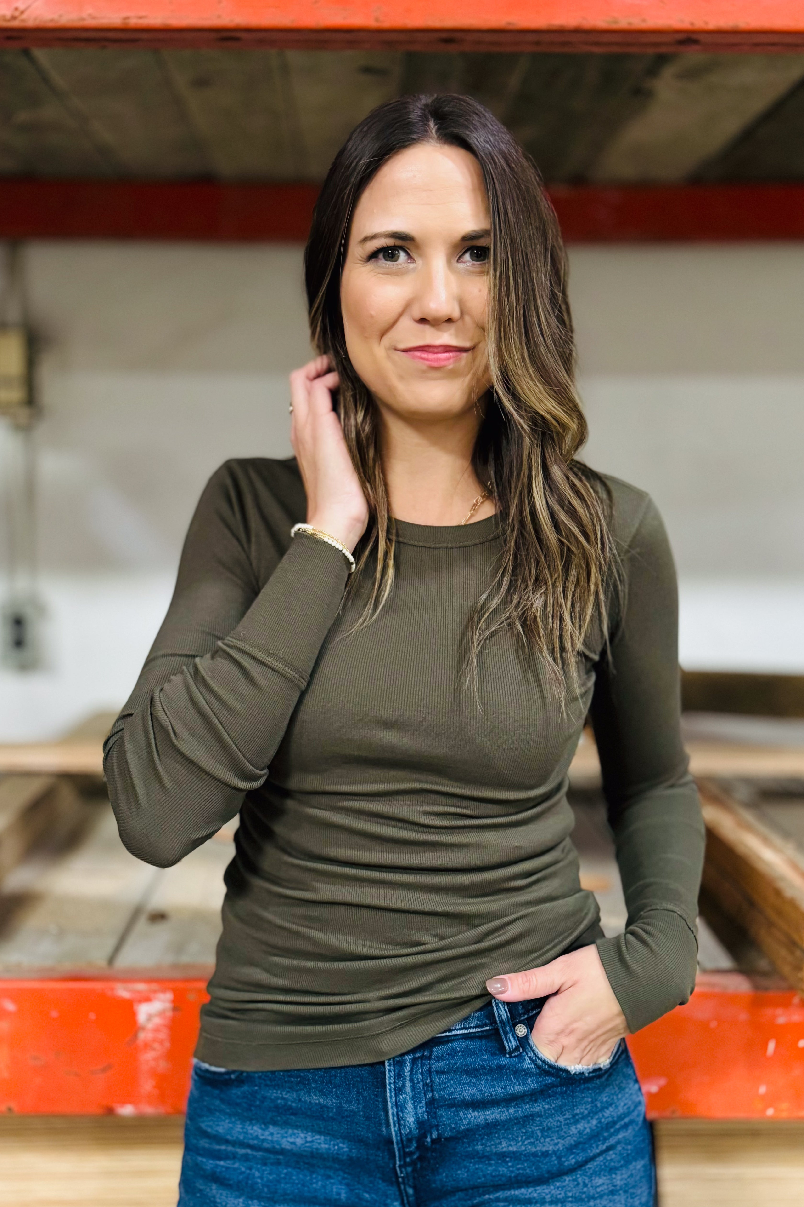 L/S Rib Crew Tee Olive