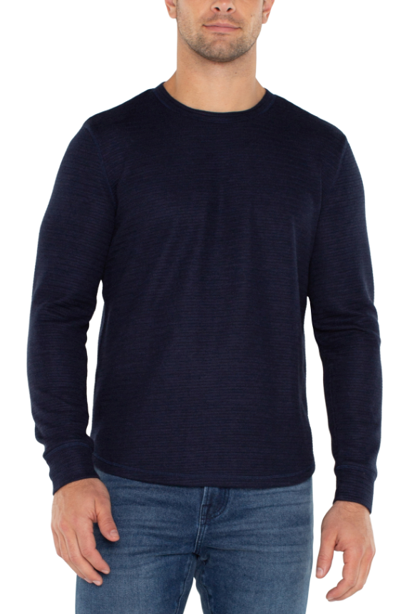 Liverpool L/S Crewneck - Navy, a comfortable long sleeve for layering, cool mornings, travel and everyday wear