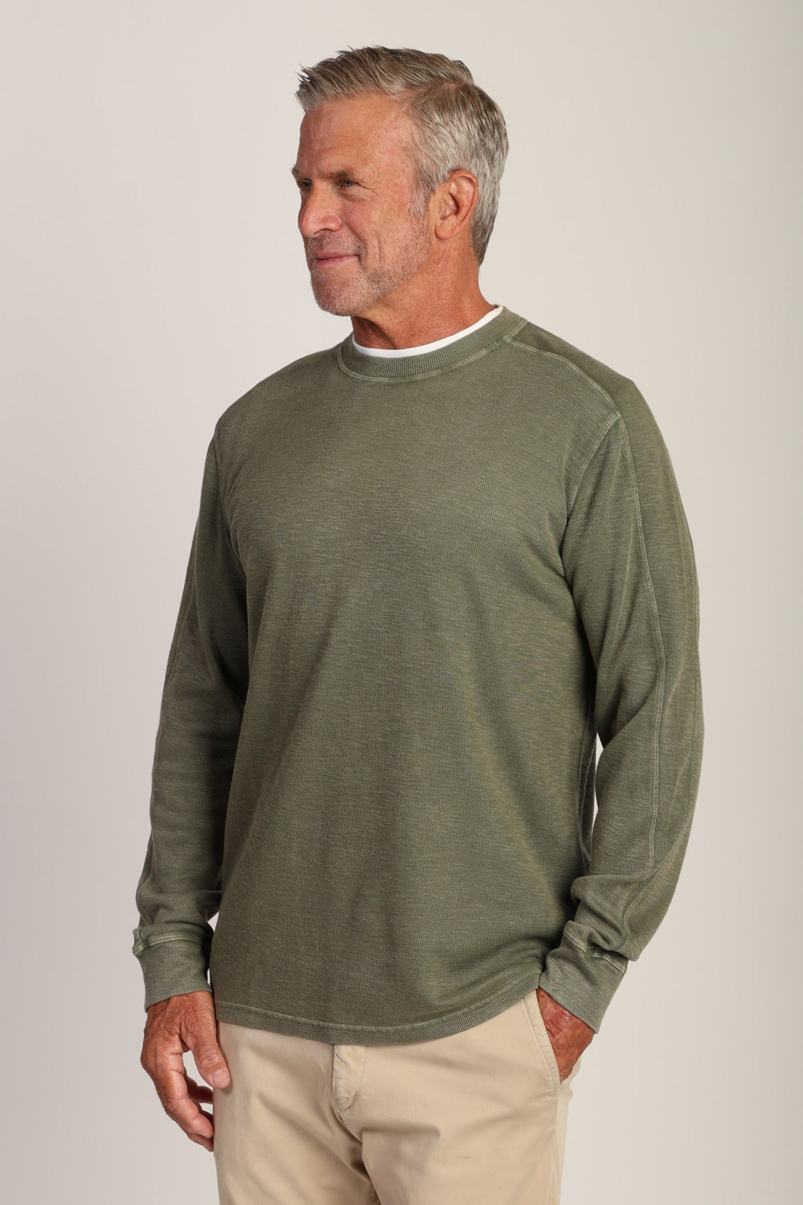 True Grit L/S Modern Crew - Agave, a comfortable long sleeve for layering, cool mornings, travel and everyday wear