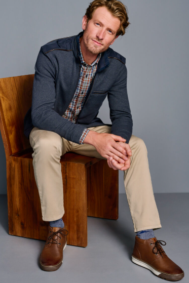Johnston & Murphy Melange Knit Full Zip - Navy, a soft, comfortable layer for cool evenings, travel days, campfires and weekend errands