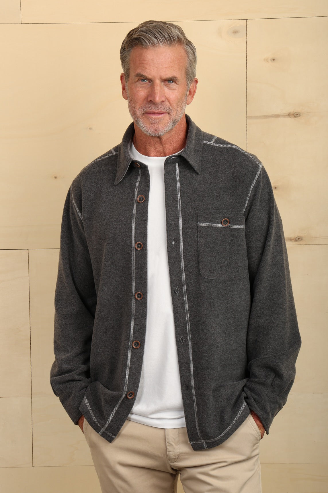 True Grit Melange Soft Fleece Big Shirt - Grey, a soft, comfortable layer for cool evenings, travel days, campfires and weekend errands