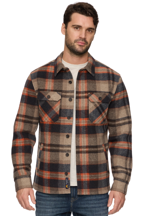 Flag & Anthem Midland Shirt Jacket - Oatmeal/Navy/Orange, a versatile jacket for cool mornings, fall weekends, travel and everyday layering