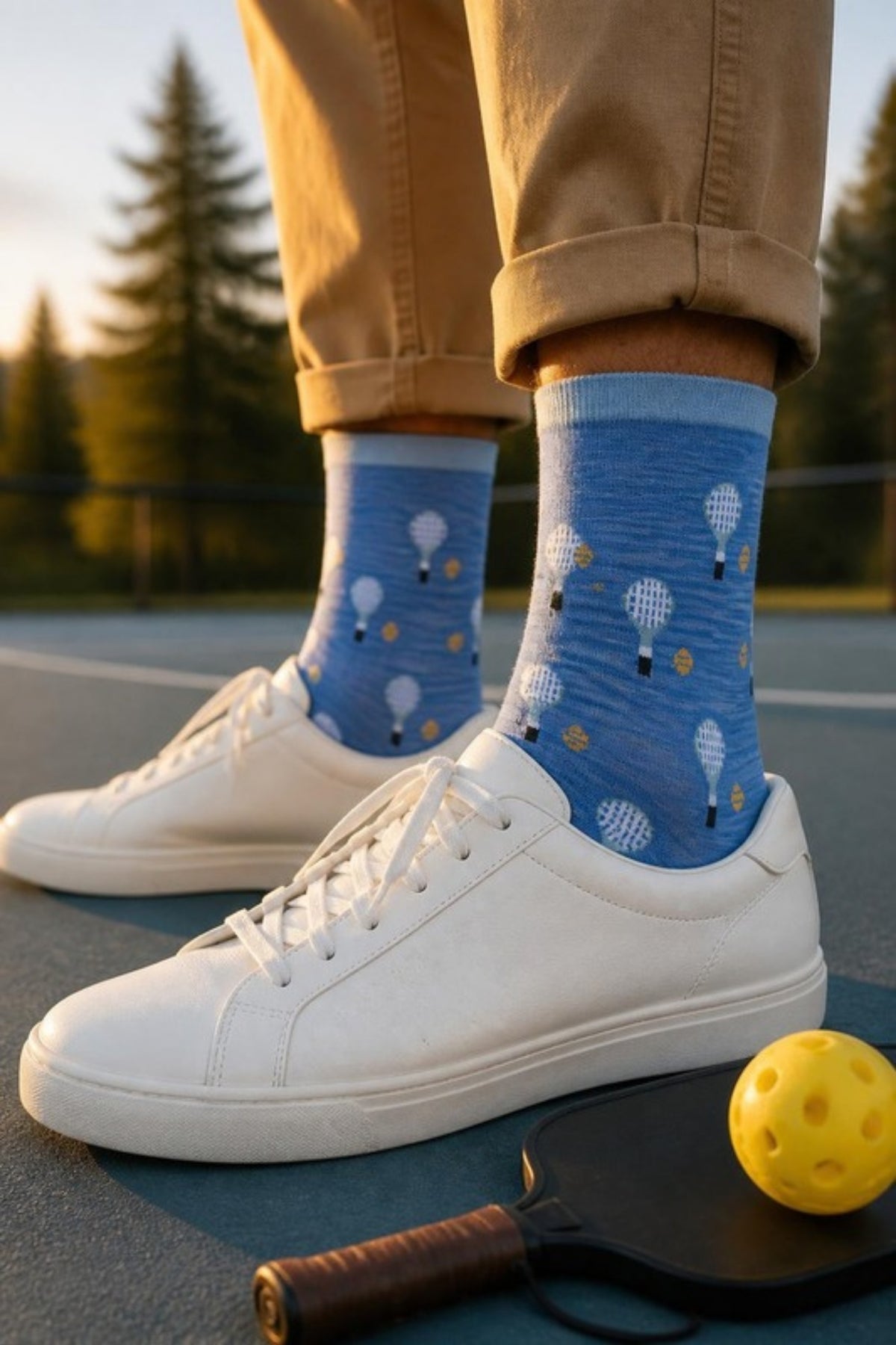 Johnston & Murphy Pickleball Socks in Blue, soft, fun Pima cotton dress socks that add personality to office outfits, weddings and weekends, and make an easy gift or stocking stuffer