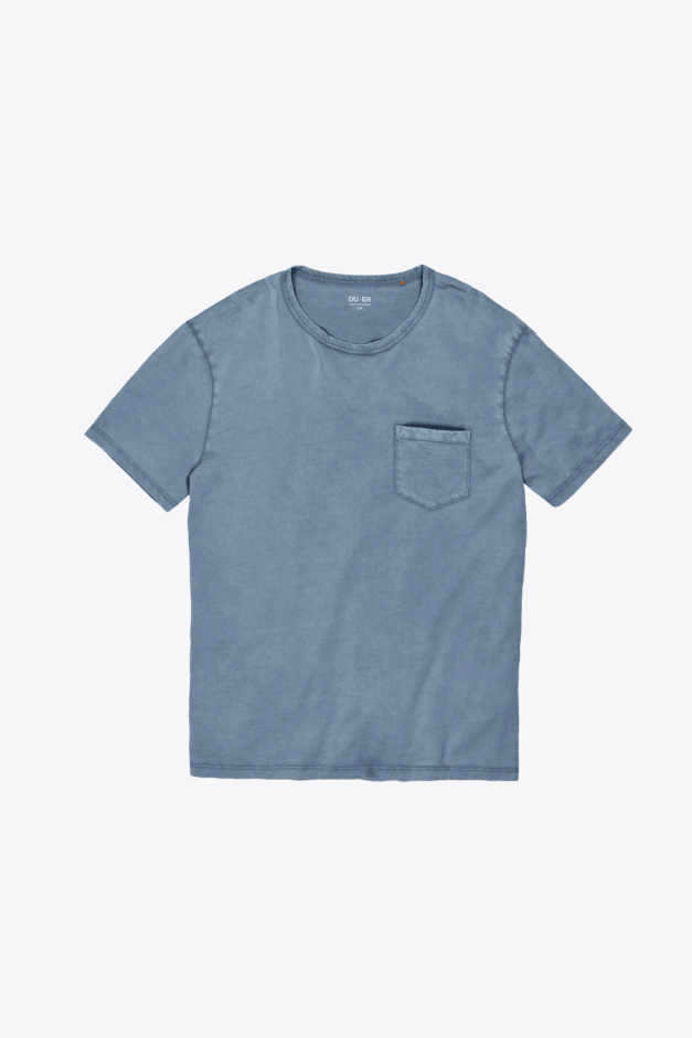 DUER PurePima Pocket Tee - Stone Blue, a soft, comfortable tee for everyday wear, layering, travel and weekend adventures