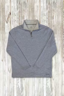 True Grit Quarter Zip Pullover in blue, a soft stretch layer that goes over a tee or collared shirt for the office, travel days and cool weekends.