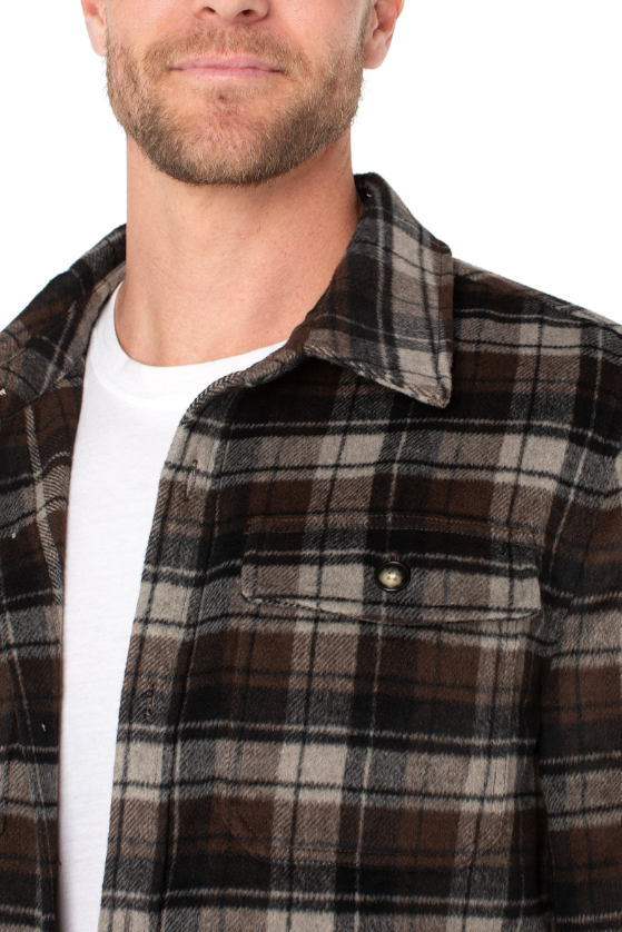 Liverpool Shirt Jacket - Putty/Brown/Black, a versatile jacket for cool mornings, fall weekends, travel and everyday layering