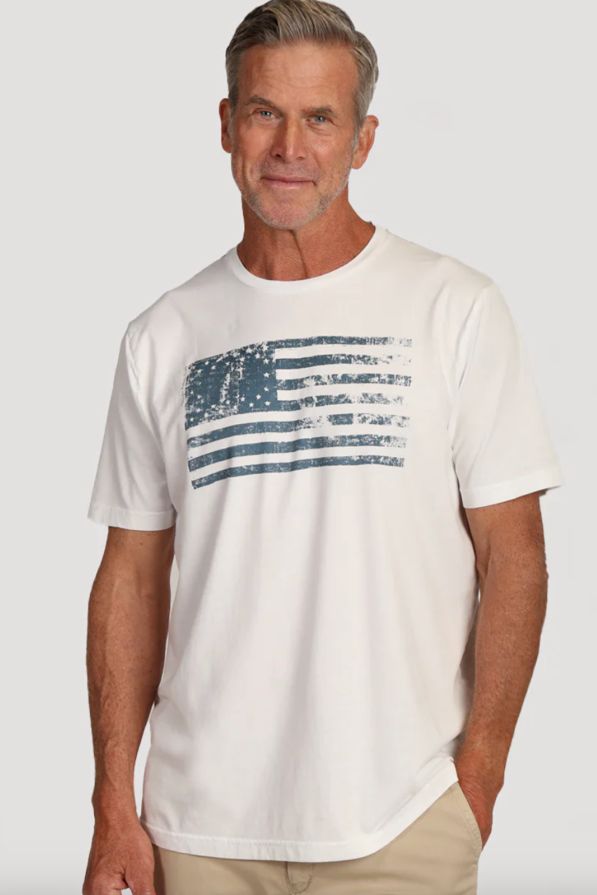 True Grit S/S Raw Edge Crew - White, a relaxed, easygoing shirt for beach trips, backyard barbecues and summer nights out