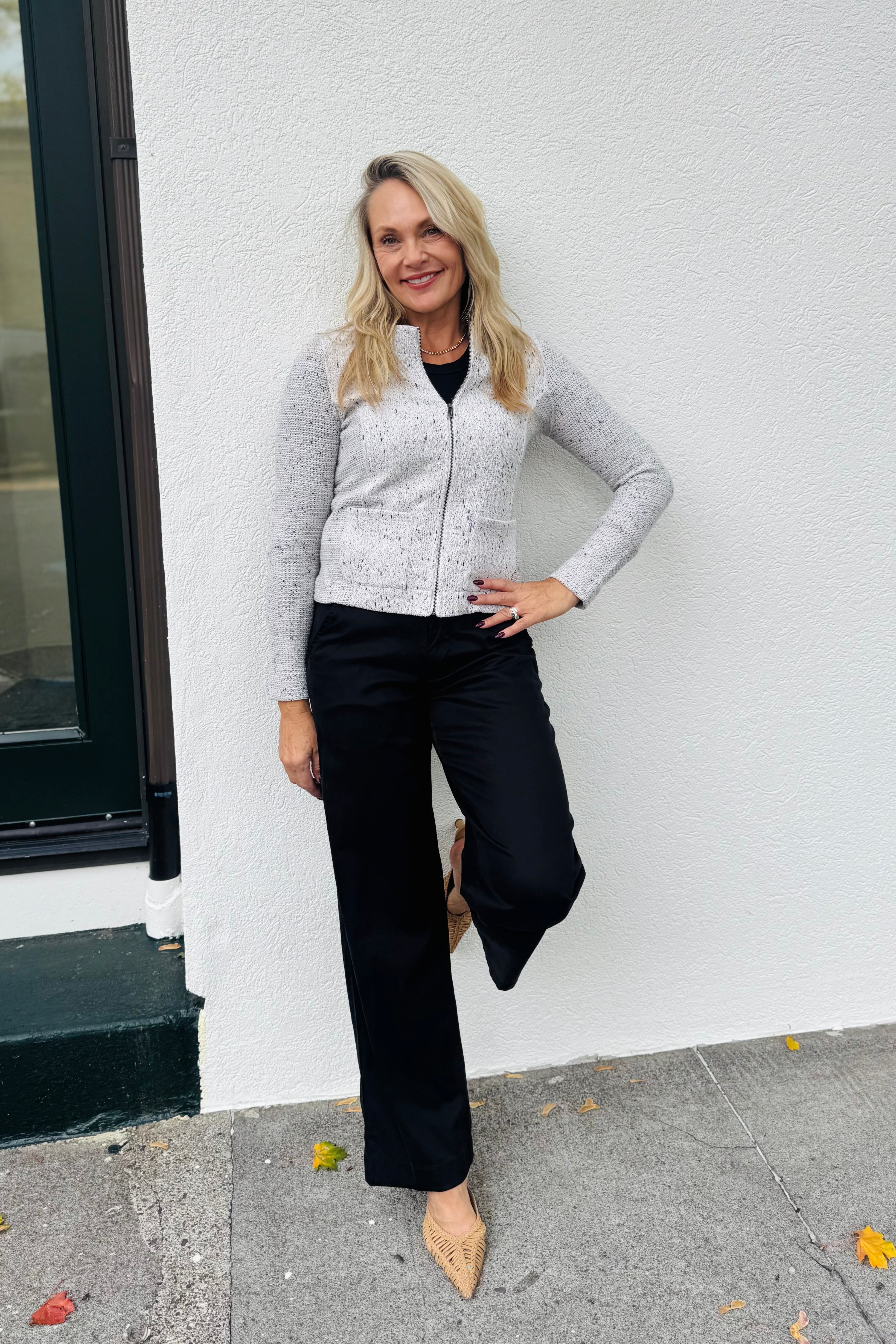 Weave Mix Knit Zip Jacket - Sugar Cookie