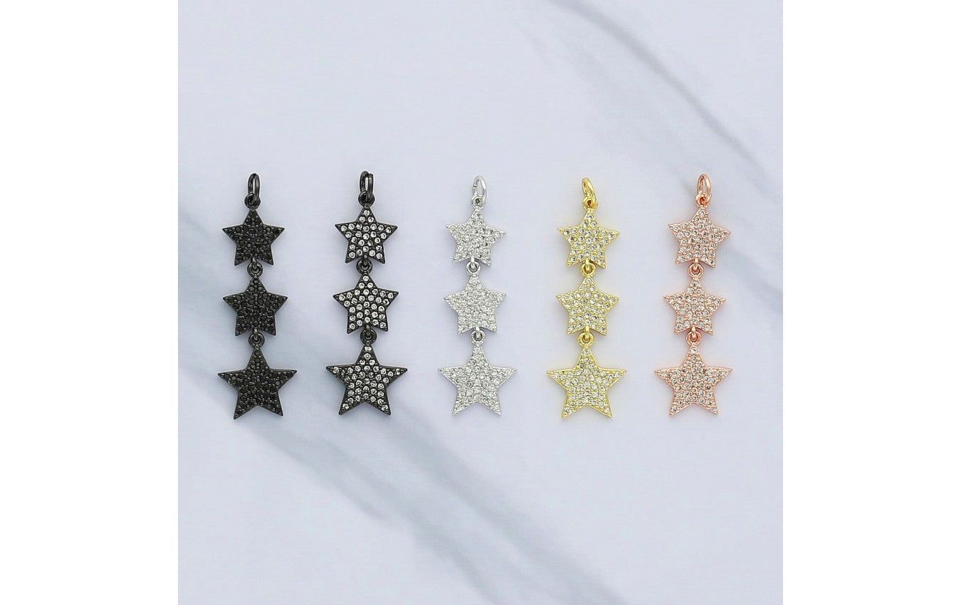 OMG BLINGS - Triple CZ Star Drop Pendant - Arktana - Jewelry