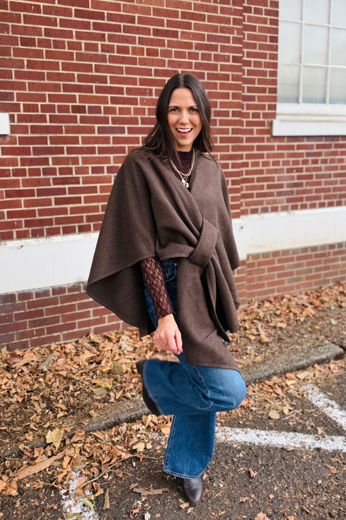 Knit Shawl Wrap - Brown