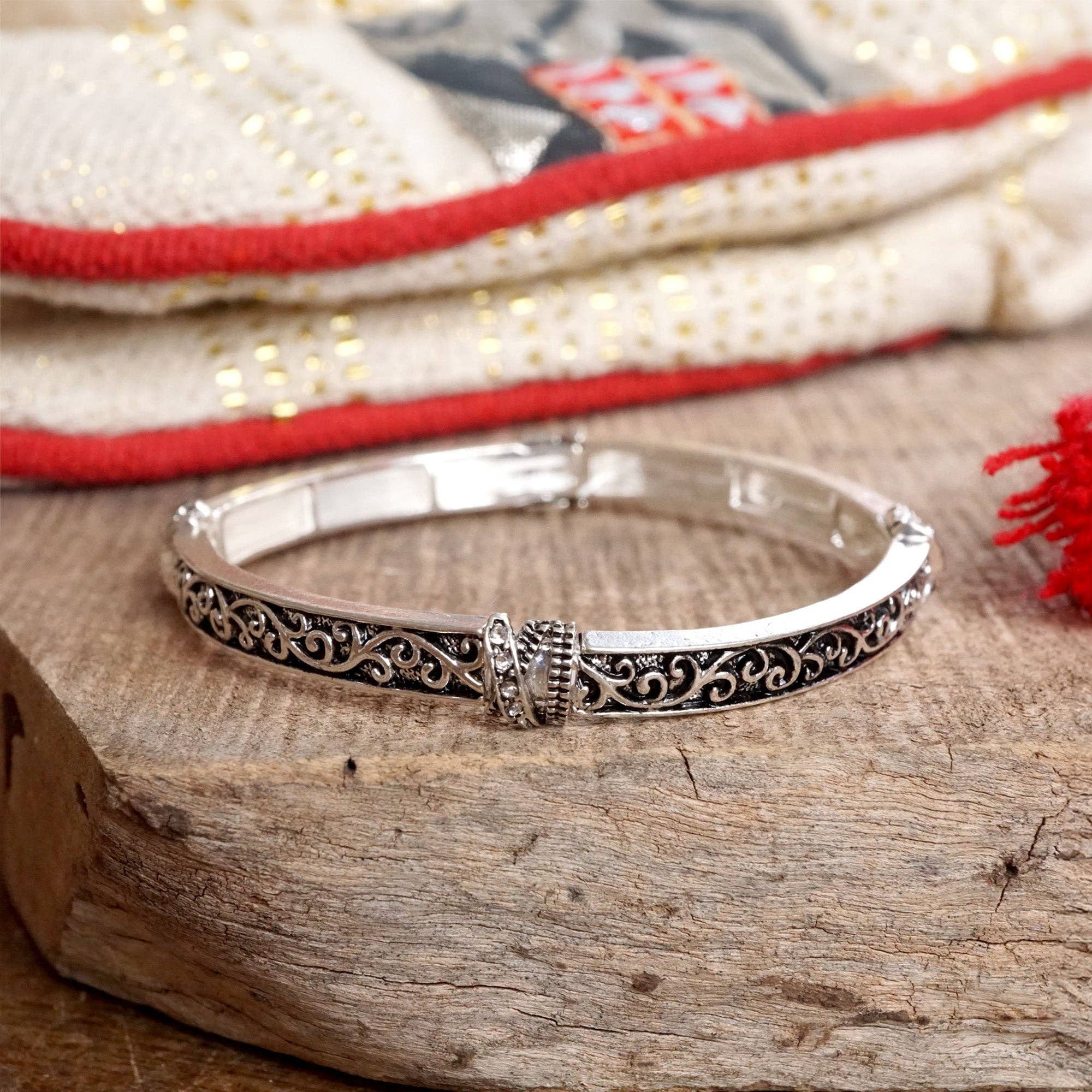 Timeless Layering Textured Bangles:Criss Cross - Silver