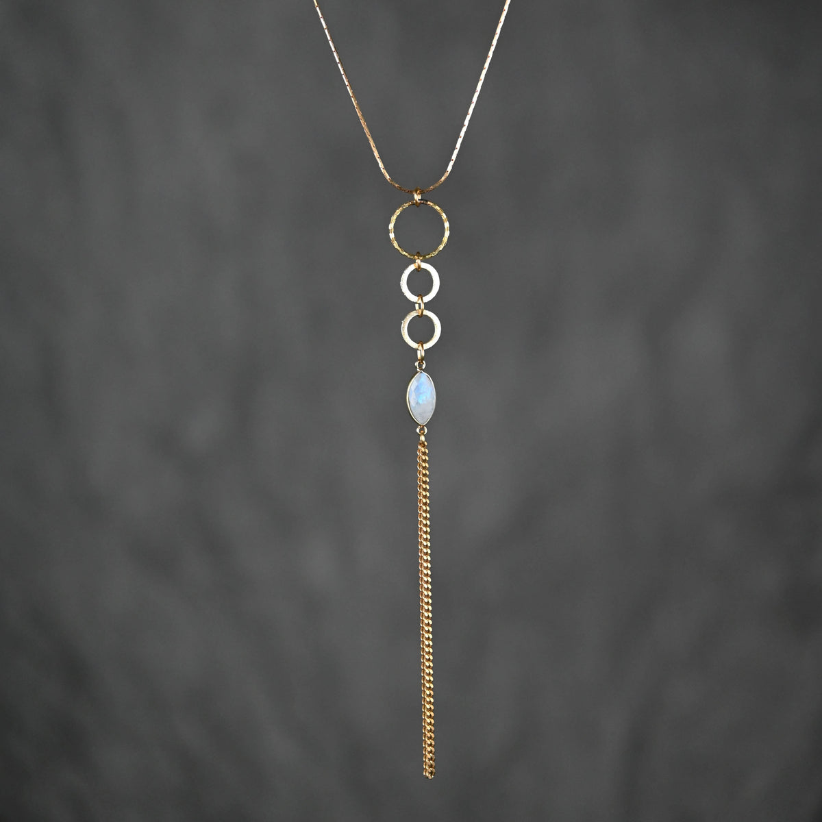 Triple Circle Drop w/ Semi Precious on Adjustable Chain: Labradorite | KBD Studio - view 4