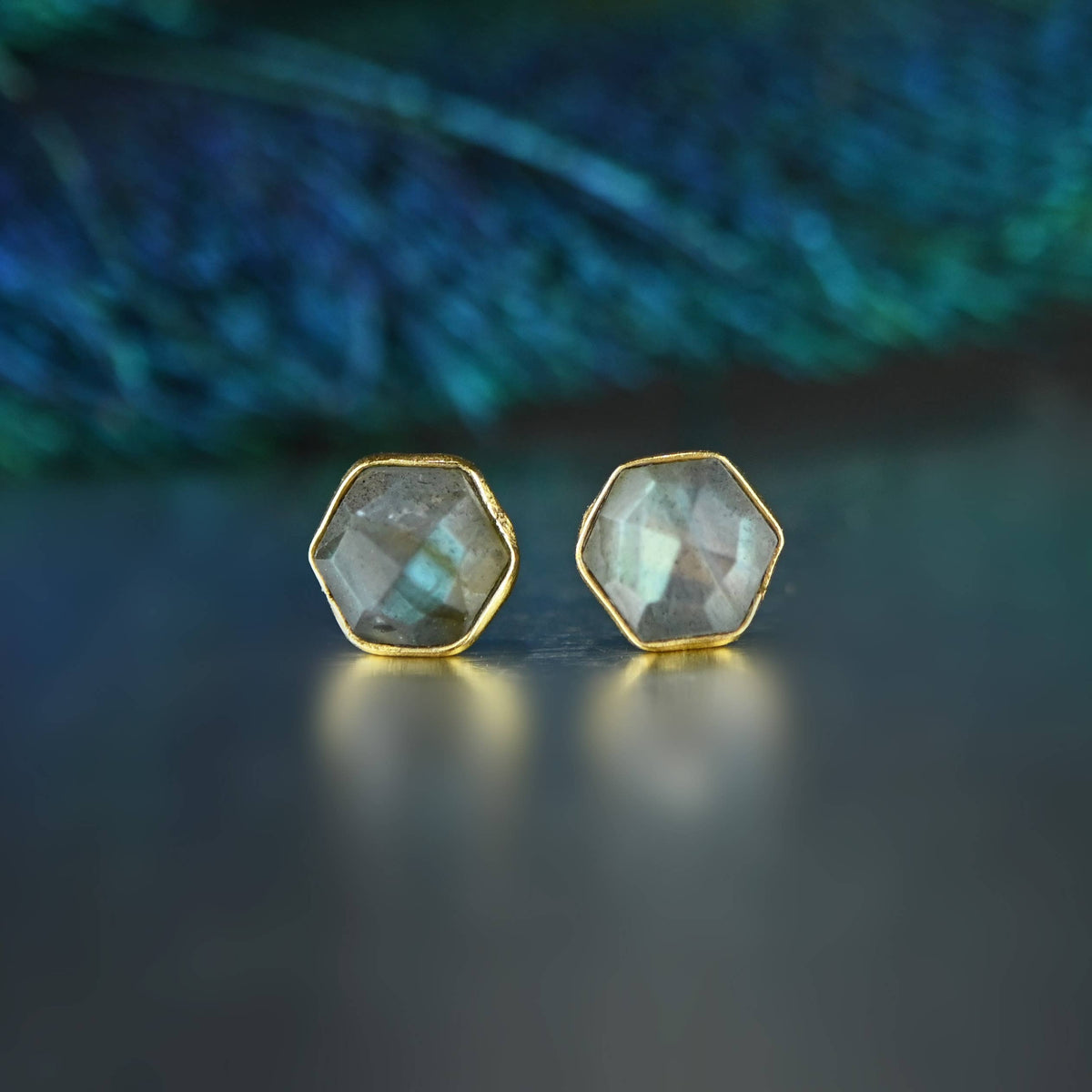 Hexagon Gemstone Studs: Strawberry Quartz | KBD Studio - view 16