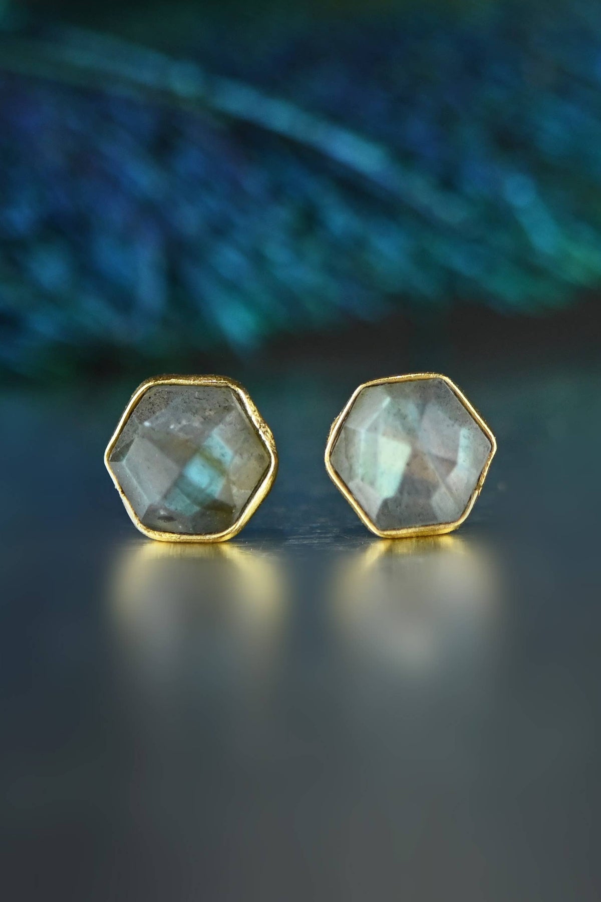 Hexagon Gemstone Studs: Peach | KBD Studio