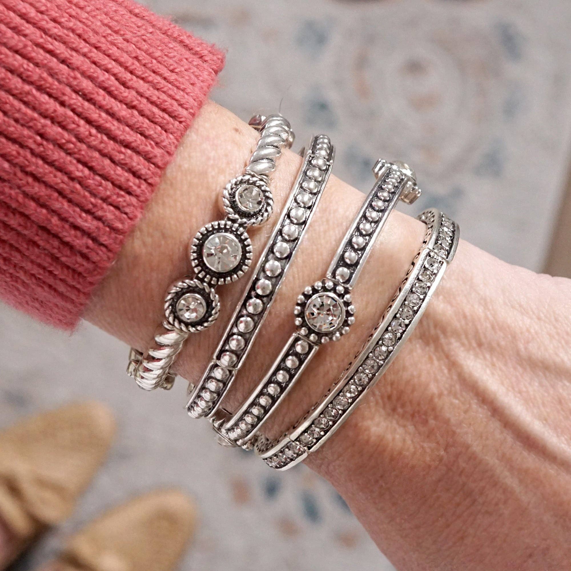 Western Vibes Bangles – Dots w/ Clear Crystals