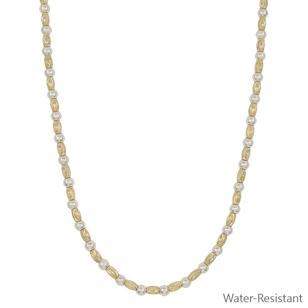 Textured Oval and Gold Beaded Necklace