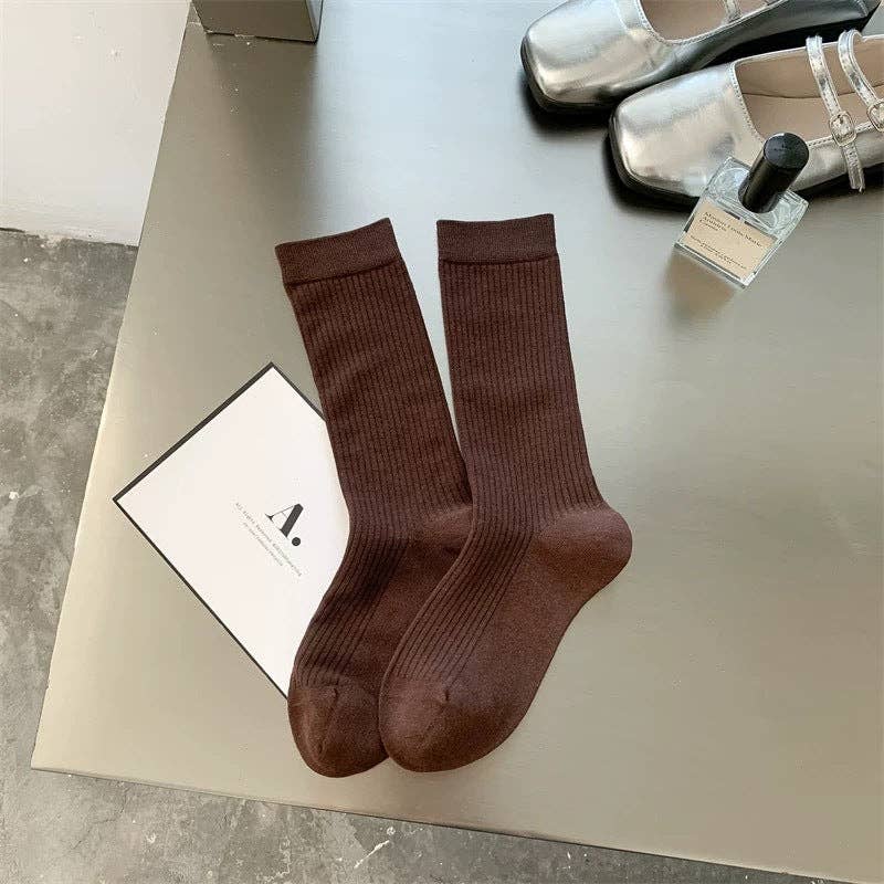 Solid Color Simple Ribbed Socks
