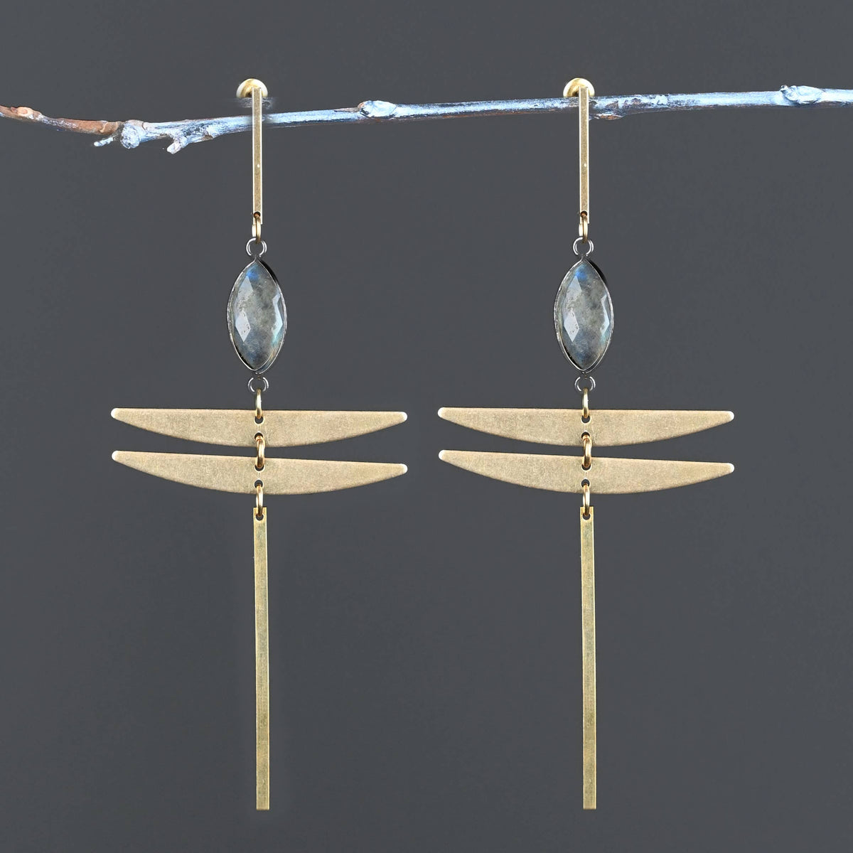 Bar Top SP Dragonfly Statement Earrings: Labradorite | KBD Studio