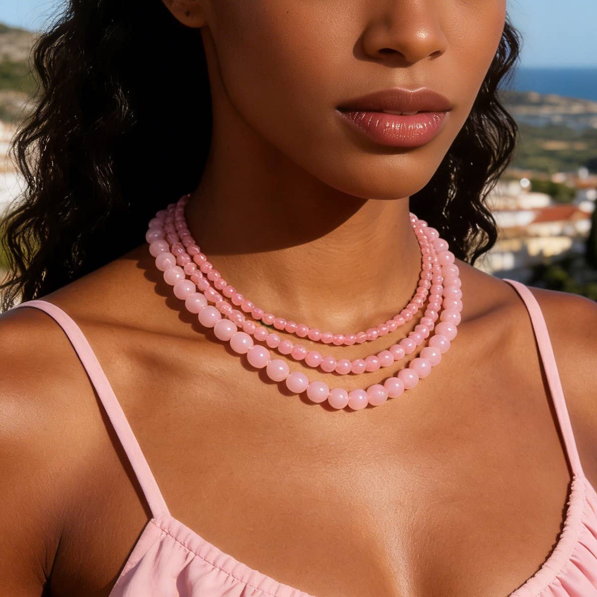 Pink Beaded Versatile Necklace: Set / M - view 2